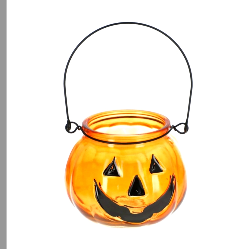 Glass Halloween Pumpkin tealight candle holder